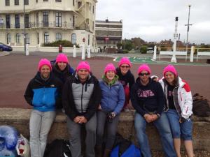 Team Flamingos getting ready to brave the sea for their 2 hours swim